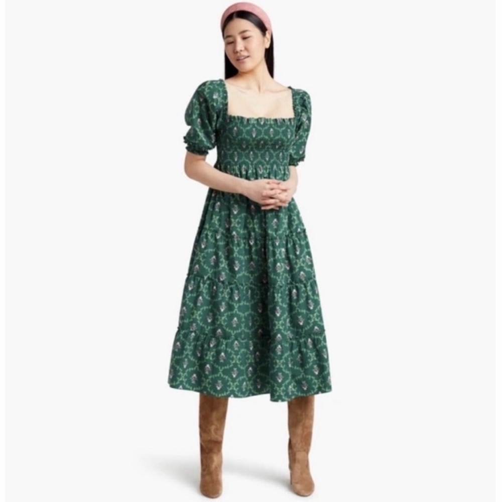 Hill House Home Nesli Nap Dress in Emerald Trellis Size XS